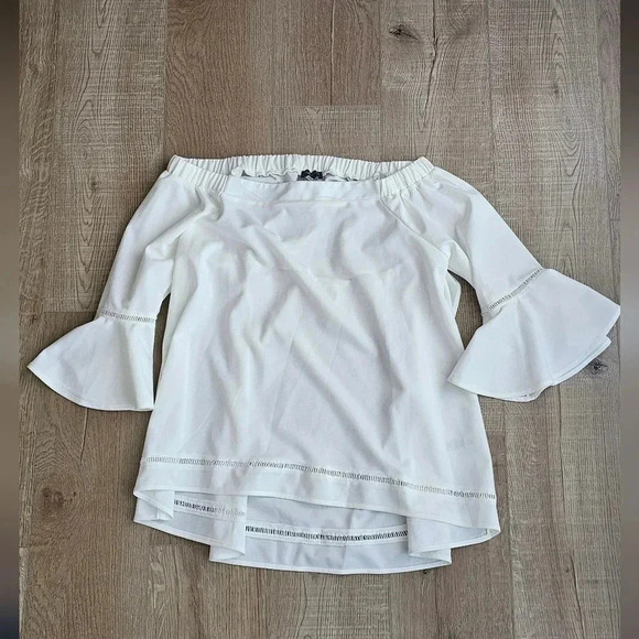 OFF THE SHOULDER 3\4 SLEVES EGGSHELL COCKTAIL BLOUSE - Picture 1 of 6